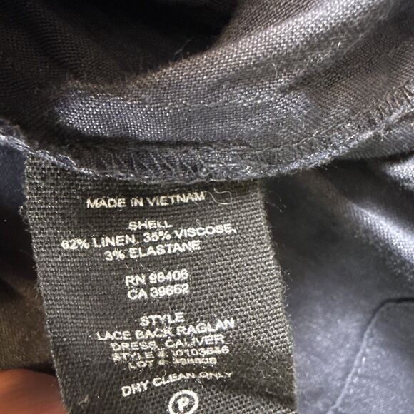 Theory Women’s Sz 4 Navy Blue Linen Blend Lace Back Raglan Shift Dress - Picture 4 of 5